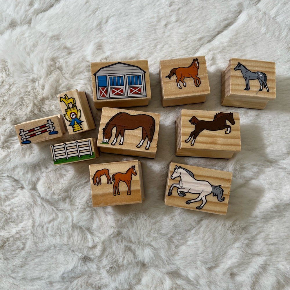 Wooden Horse Stamp Set Kids Farm Animal Stamps Montessori Learning Toy